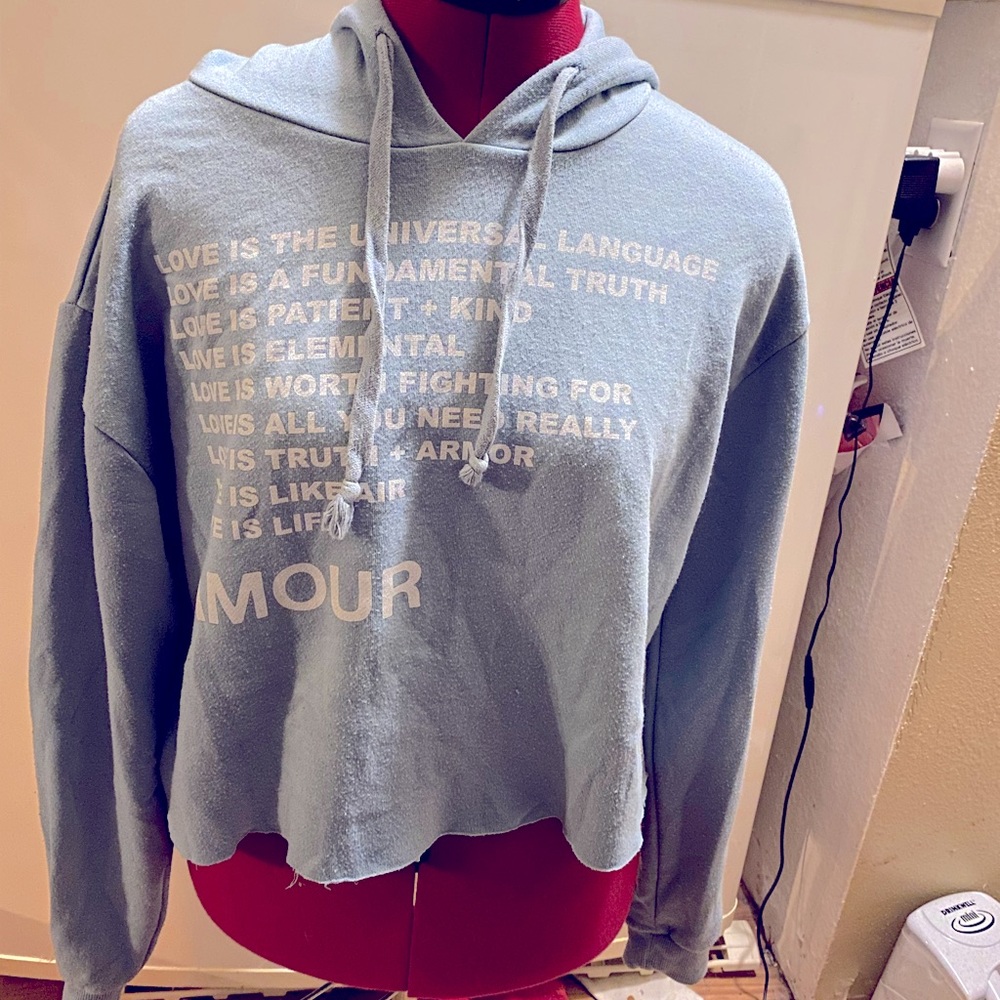 Mighty Fine Medium Cropped AMOUR Hooded Sweatshirt Sweat Shirt Cobalt Blue M